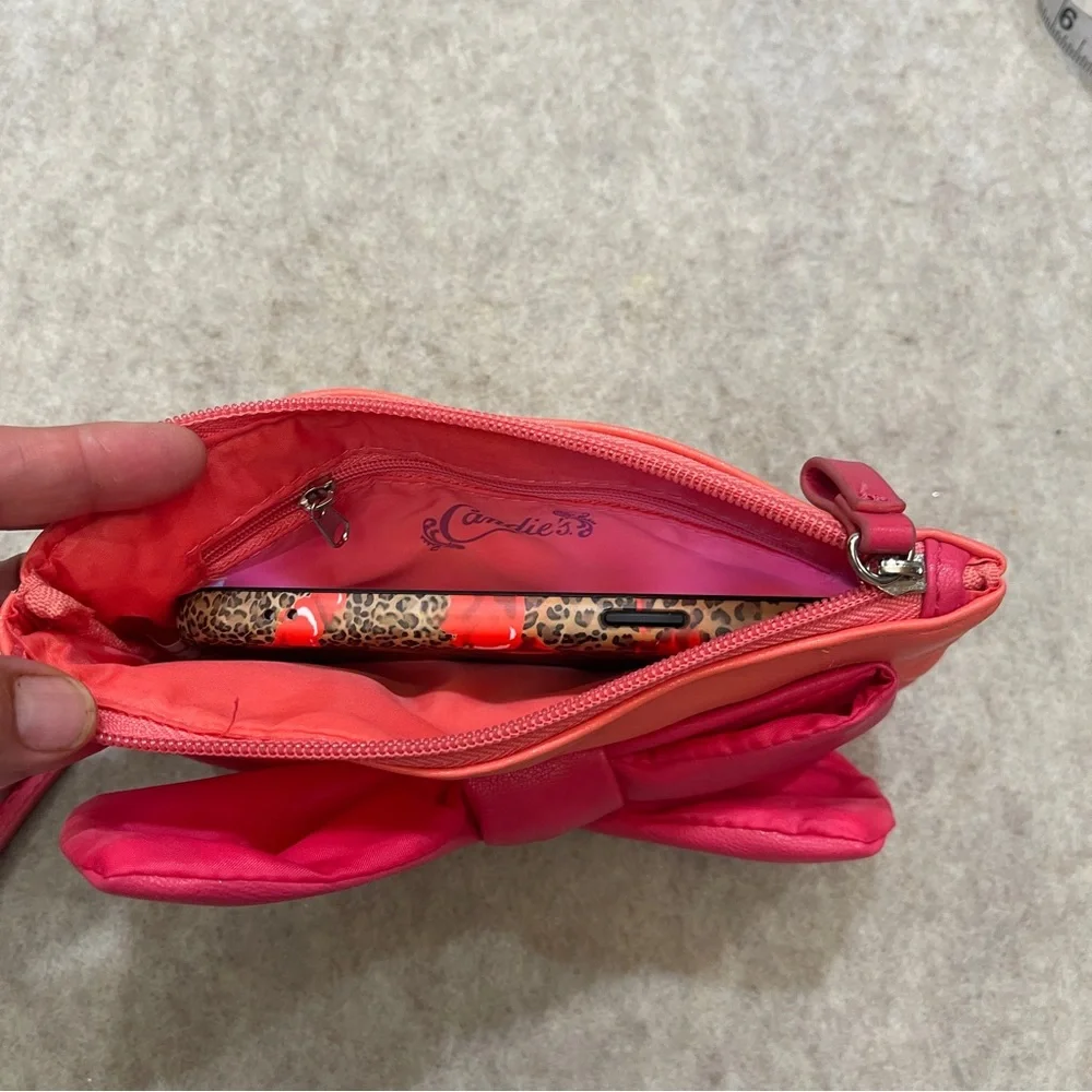 Candies Y2K 2000’s Fashion Bow Wristlet Zip Pouch Pink and Peach